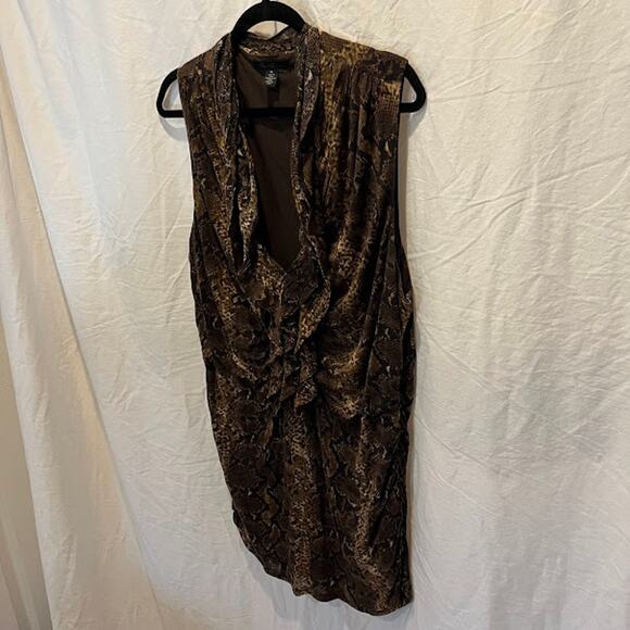 Vintage Kenneth Cole New York Animal Snake Skin Print Rucched Sleeveless V Neck - Picture 7 of 7